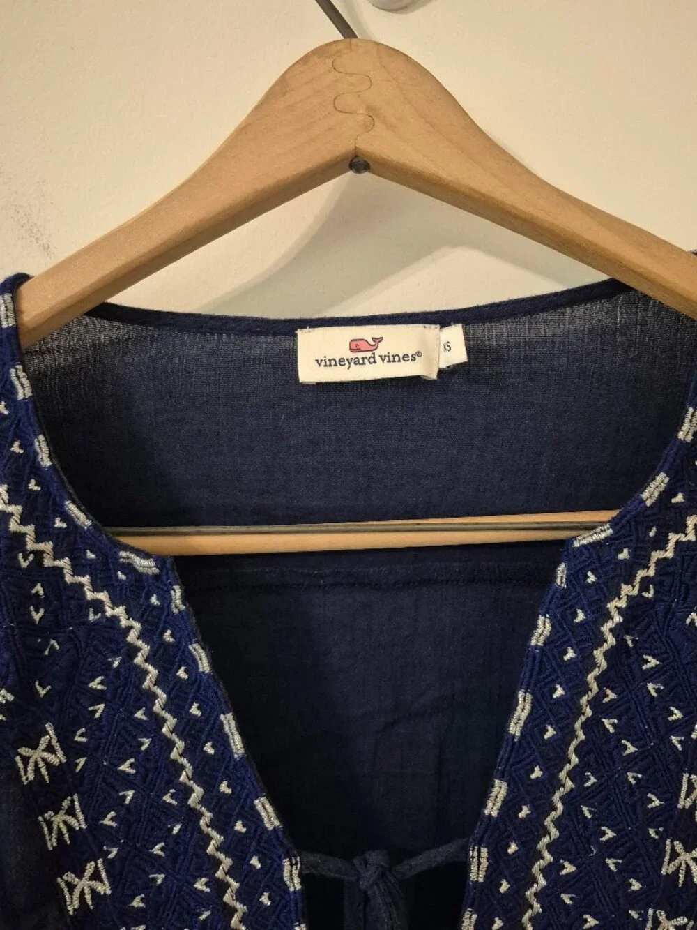 VINEYARD VINES Navy Embroidered Tassel Cover-Up XS Boho Coastal Beach Resortwear
